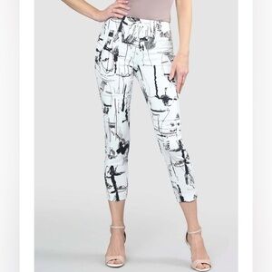 Lisette Montreal black white Miro print pullon stretch cotton Capri pant Size 12